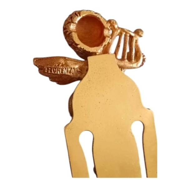 Vintage Florenza Gold Tone Metal Cherub Angel Large Bookmark Vtg Baroque Style - Picture 5 of 9